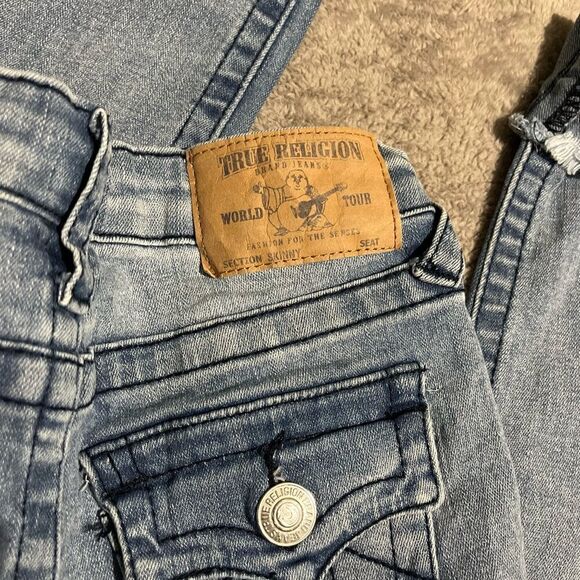 True Religion Girls Blue Denim Jeans Skinny Wash Distressed Size 7 (F6) - Picture 8 of 12
